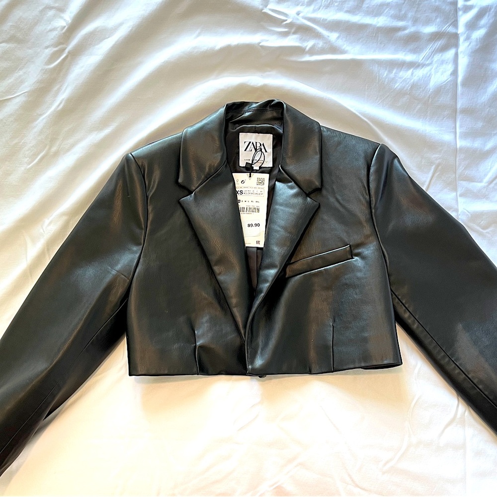 Zara cropped blazer leather jacket